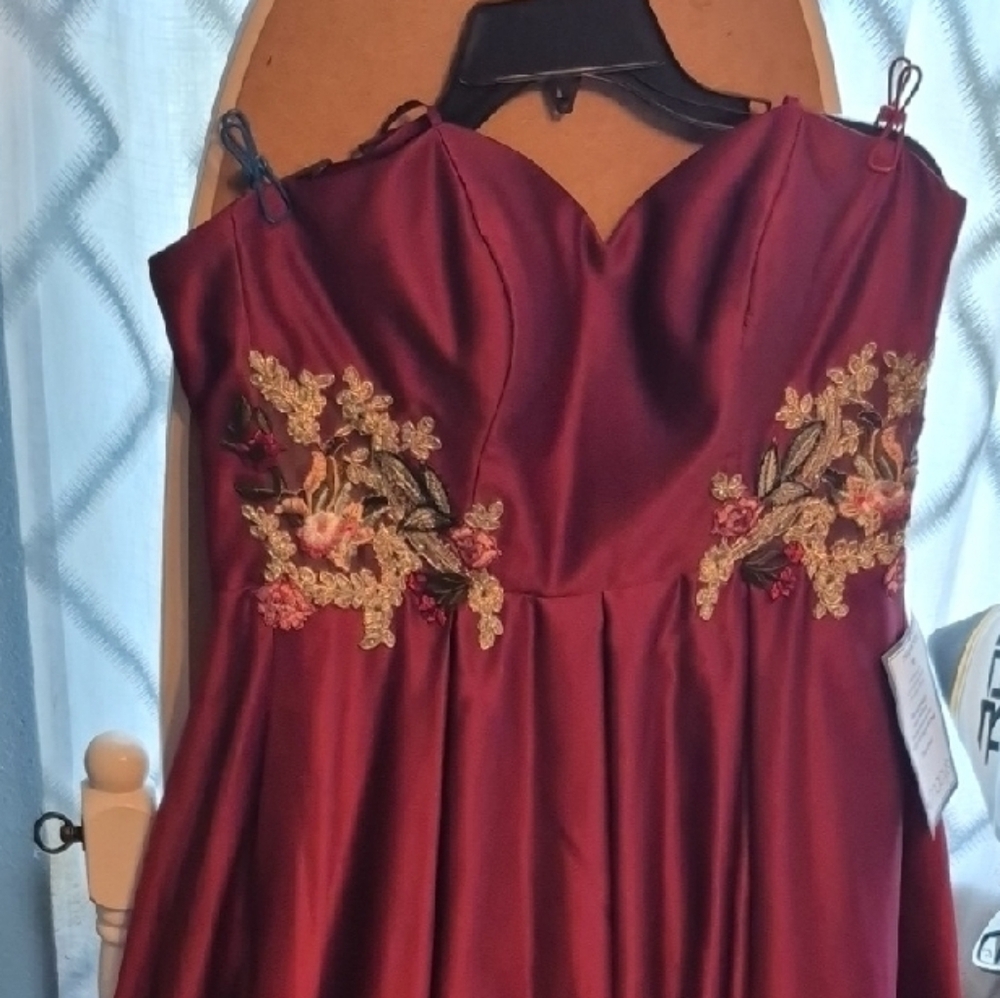 Blondie Nites Burgundy Embroidered Prom Dress